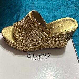 Guess Gold Woven Wedge Sandals